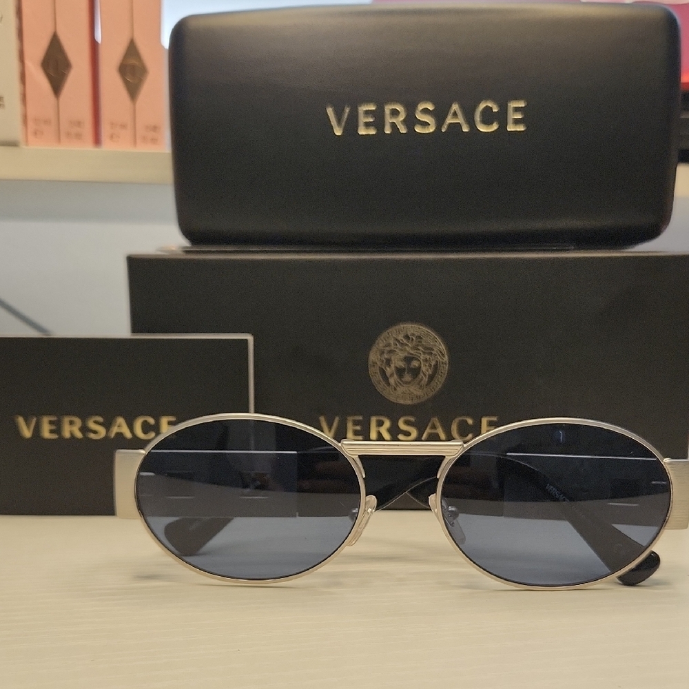 Versace Silver Frame Sunglasses with Dark Lenses